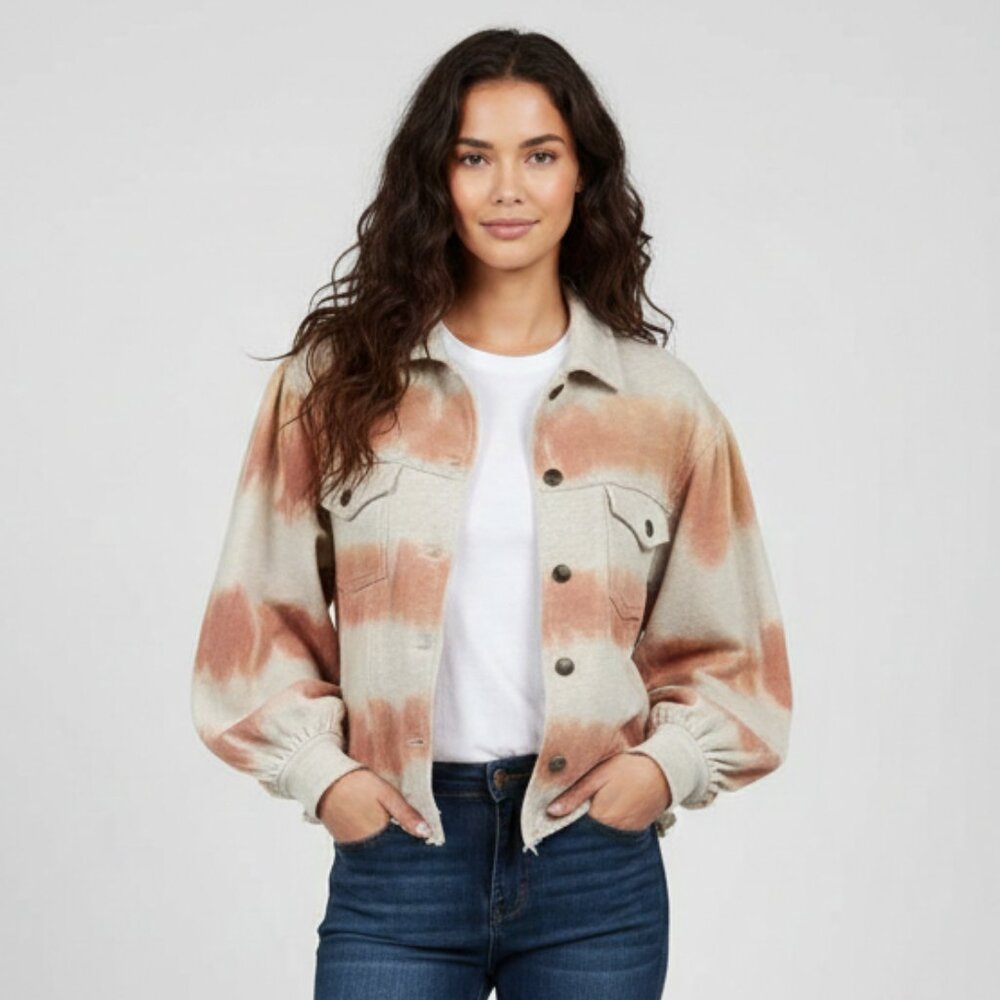 POL oatmeal and rust tie dye shacket size small Boho Coastal Beach